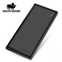 【Layor shop】 BISON DENIM Long Purse Bag Wallet Business Men 39; S Thin Genuine Leather Wallet Luxury Brand Design Handy Slim Male Wallet N4470-1