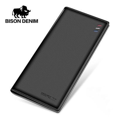（Layor wallet）  BISON DENIM Long Purse Bag Wallet Business Men 39; S Thin Genuine Leather Wallet Luxury Brand Design Handy Slim Male Wallet N4470-1