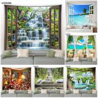 Forest Waterfall Landscape Tapestry Beach Coconut Tree Dolphin Zen Buddha Garden Wall Hanging Christmas Home Living Room Decor