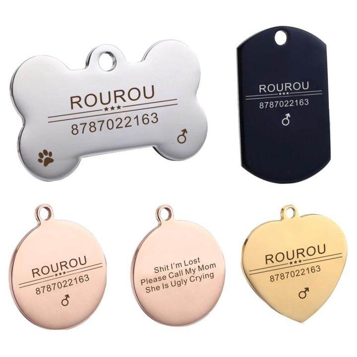 free-engraving-pet-id-tag-stainless-steel-dog-cat-name-tags-collar-accessories-pendant-customizedsilver-gold-rose-gold-black