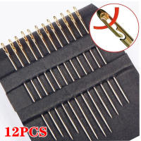 12Pcs Self-Threading เย็บเข็มสแตนเลสสตีลรวดเร็วอัตโนมัติเข็มเกลียวเย็บ Pins ที่เจาะ DIY เข็ม Threader