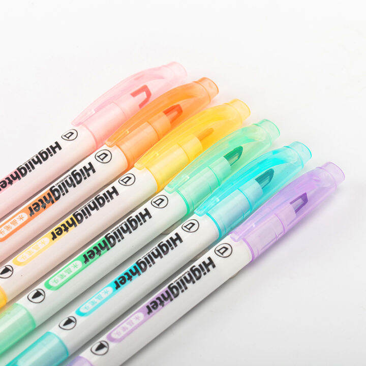 6pcs-6-color-6pcs-colorful-highlighters-double-ended-6-color-fluorescent-marker-pen-clear-view-broad-and-fine-tip-pens-for-coloring-underlining-highlighting