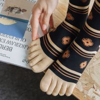 Five Finger Socks Womens INS Style Small Flowers Spring Yoga Floor Anti slip Socks Medium Tube Sock Brown Black Split Toe Socks Socks Tights