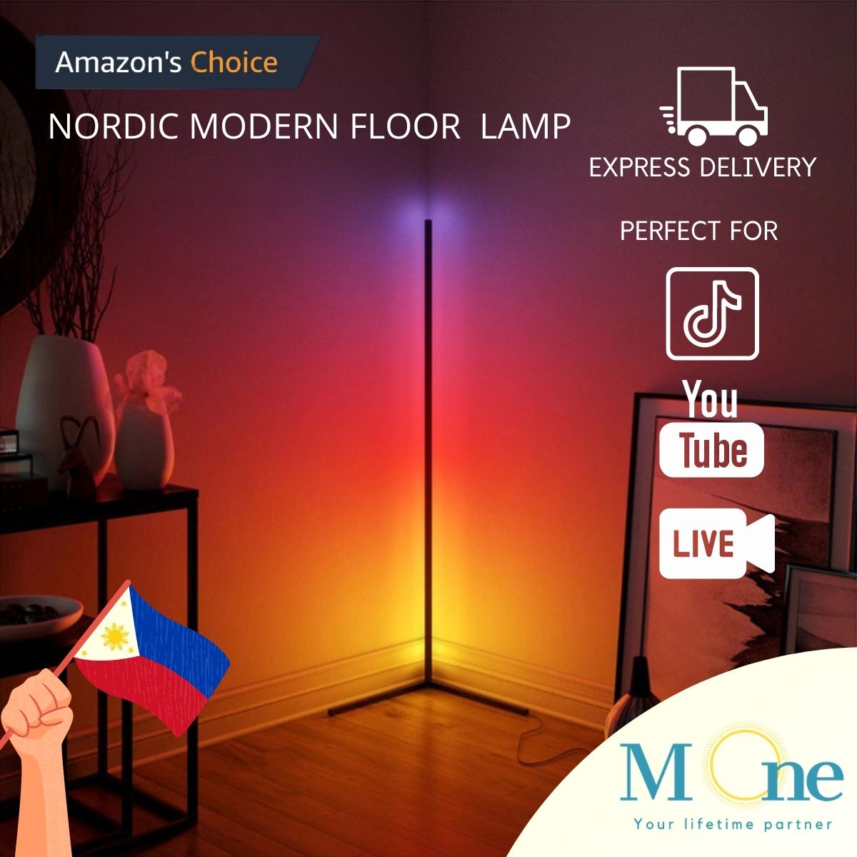 Syml Floor-Lamp RGB-Changing Corner Dimmable-Standing 56'' LED Modern Floor Lamp with Romote Control,Colorful Corner Light,Standing Floor Lamps for Living Room,Bedroom-Black 20W 