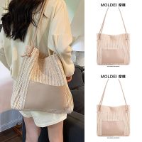 Summer large-capacity commuting high-end one-shoulder tote bag womens 2023 new seaside beach grass woven large bag 【QYUE】