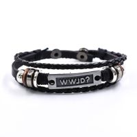 WWJD Letter Alloy Plate Design Multilayer Handmade Wove Leather Bracelet Vintage Men Christian Fashion Hand Chian Accessory Gift Mobile Accessories