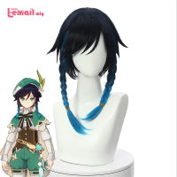 L- wig Game Genshin Impact Venti Cosplay Wig Ombre Blue Wigs Venti парик With Braids Ponytails Bangs Synthetic Hair