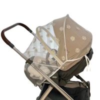 【LZ】﹉◄❃  Baby Stroller Mosquito Net Full Cover Summer Breathable Mosquito Cover Daisy Embroidery Gauze Sunshade Stroller Accessories