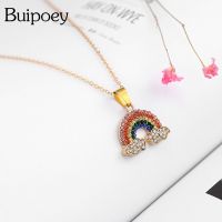 Buipoey Golden Rhinestone Rainbow Pendant Necklaces For Women Girl Original Wedding Engagement Charm Wife Necklace Collar Gift Fashion Chain Necklaces