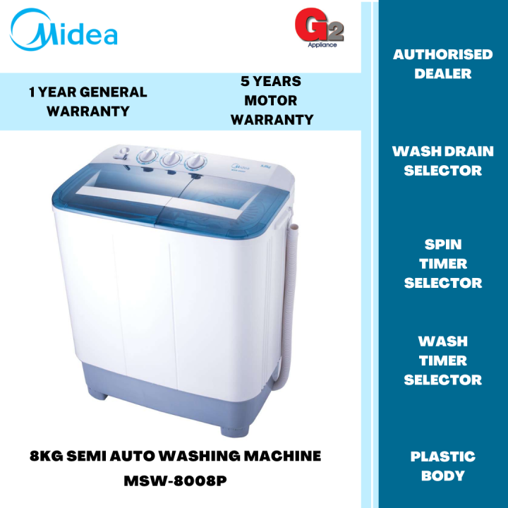 MIDEA WASHING MACHINE 8.0KG MSW-8008P [READY STOCK]-MIDEA WARRANTY ...