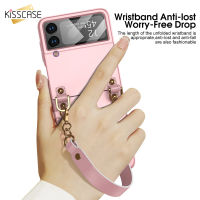 KISSCASE สำหรับ Samsung Galaxy Z พลิก4 Case หรูหรากระเป๋าถือกล้องหน้าจอแก้วป้องกันปกโทรศัพท์สำหรับ Galaxy Z Flip4สายฮาร์ด Case