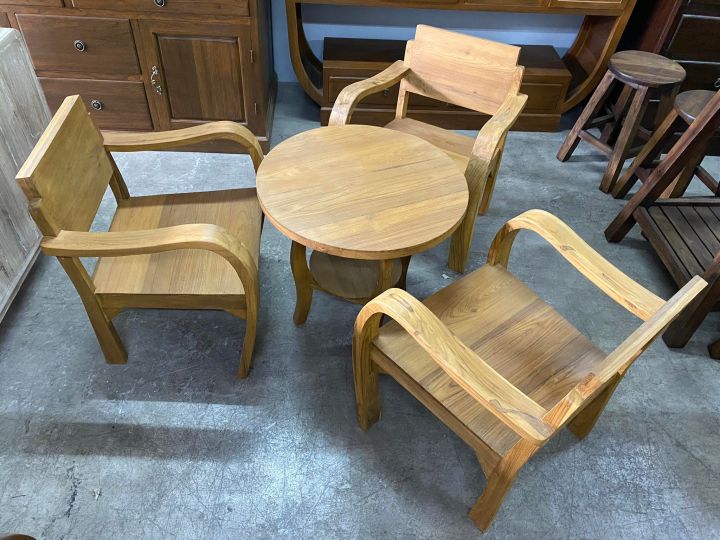 ประกอบแล้ว-ชุดเก้าอี้ไม้สัก-เก้าอี้นั่งทานกาแฟ-ชุด-3-4-5-ชิ้น-เก้าอี้สนาม-เก้าอี้วินเทจ-โต๊ะไม้สัก-ชุดรับแขกไม้สัก-สีสักทอง-wooden-coffee-table