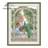 Crossdecor Cross Stitch ออกแบบใหม่สัตว์รูปแบบ Aida 14CT 11CT ผ้า Handmade ปักชุดพร้อมวัสดุสำหรับผู้เริ่มต้นตกแต่งสำหรับ Sala Wall-นกยูงสีเขียว