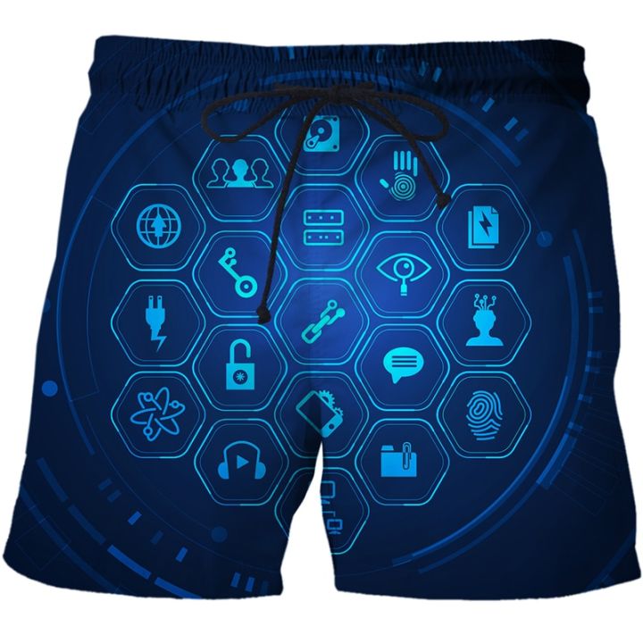 men-women-ai-technology-data-pattern-3d-printed-summer-shorts-surfing-beach-shorts-quick-dry-vacation-streetwear-board-shorts