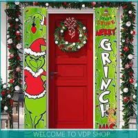 Grinch Christmas Decora Grinch Porch Sign Door Banner Merry Grinchmas Door Decor