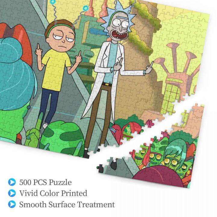 rick-and-morty-rick-sanchez-morty-smith-and-zeep-xanflorp-wooden-jigsaw-puzzle-500-pieces-educational-toy-painting-art-decor-decompression-toys-500pcs