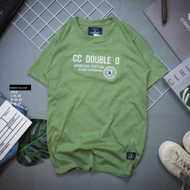 เสื้อยืดแขนสั้นงานปัก-งานป้าย-cc-double-o-ช-ญ-s-m-l-xl-์no-44-มีเก็บเงินปลายทาง