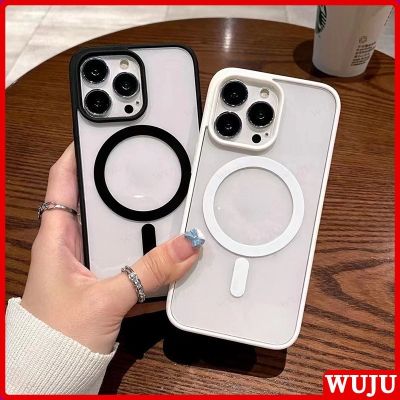 ∋ Wuju เคสโทรศัพท์มือถือซิลิโคน แข็ง แบบใส ผิวด้าน แม่เหล็ก ไร้สาย กันกระแทก สําหรับ iPhone 12 13 14 XR X XS 7 8