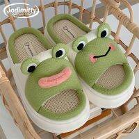 New Cute Frog Cotton Linen Slippers Women Summer Sandals Platform Memory Foam Slides Shoes Non-Slip Mute Home Flip Flops