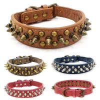 [YP] 2022ใหม่ Studded ปลอกคอสัตว์เลี้ยง Vintage PU หนังปลอกคอสุนัข Bronze Anti Bite Spike Collar French Bulldog Fight สร้อยคอ