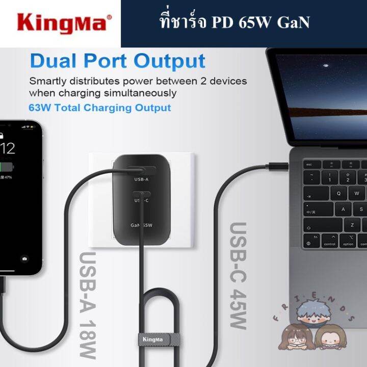 kingma-หัวชาร์จเร็ว-gan-65w-pd-fast-charge-adapter-รองร้บ-pd3-0-qc4-0-afc-mtk-pps-fcp-scp