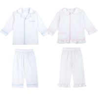 Wholesale Baby Clothes 100% Cotton White Seersucker Toddler Kids Pyjamas Sets Long Sleeve Casual Boys Girls Pajamas