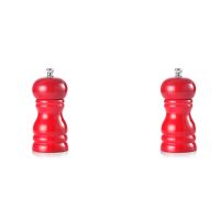 2X Wood Salt and Pepper Grinder Set Manual Pepper Salt Mill Shaker, Solid Wood with Adjustable Coarseness Red