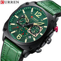 เข็มขัดแฟชั่นนาฬิกาลำลอง CURREN 8398ผู้ชาย,Jam Tangan Hijau แฟชั่นสามขาโครโนกราฟ