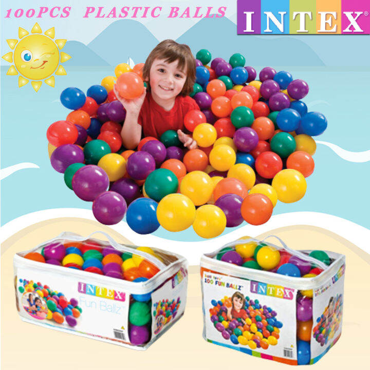 INTEX Ball Toyz Fun Ballz 2 Sizes 100 Pcs Plastic Balls Pack Bag For