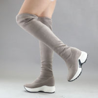 QUTAA 2022 Stretch Fabrics Over The Knee Boots Height Increasing Round Toe Women Shoes Autumn Winter Casual Long Boots Size34-43