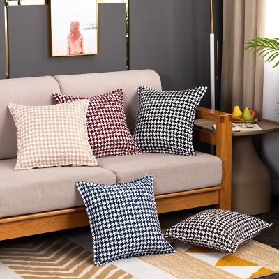 Houndstooth Edge-pressed Pillowcase Thickened 45x45cm Solid Cotton Linen Sofa Pillow Covers Home Living Room Office Chair Back Pillow Cases Quality Pattern Cushion Cover