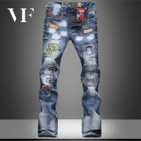 1B81 VFASION UP กางเกง ผู้ชาย Fashion ผู้ชาย Hole กางเกงยีนส์ปักขนาดใหญ่ Pants