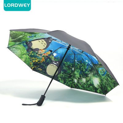 LORDWEY อัตโนมัติอะนิเมะ Totoro ฝนอาทิตย์ร่มสำหรับผู้หญิง Windproof ญี่ปุ่น Glibli สตูดิโอยูวีร่มแบบพกพาร่มกันแดดของขวัญที่ดี