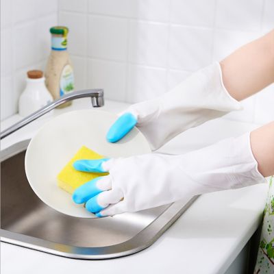1Pair Silicone Cleaning Gloves Dishwashing Cleaning Gloves Scrubber Dish Washing Sponge Rubber Gloves Cleaning Tools 32cm Safety Gloves