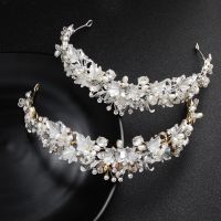 【YF】 Luxury Rhinestone Bridal Tiaras And Crowns Queen Crown Pearl Flower Large Oval Diamond Hair Hoop Wedding Bride