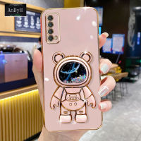 AnDyH Phone Case HUAWEI Y7A/P SMART 2021/Enjoy 20SE 6DStraight Edge Plating+Quicksand Astronauts who take you to explore space Bracket Soft Luxury High Quality New Protection Design