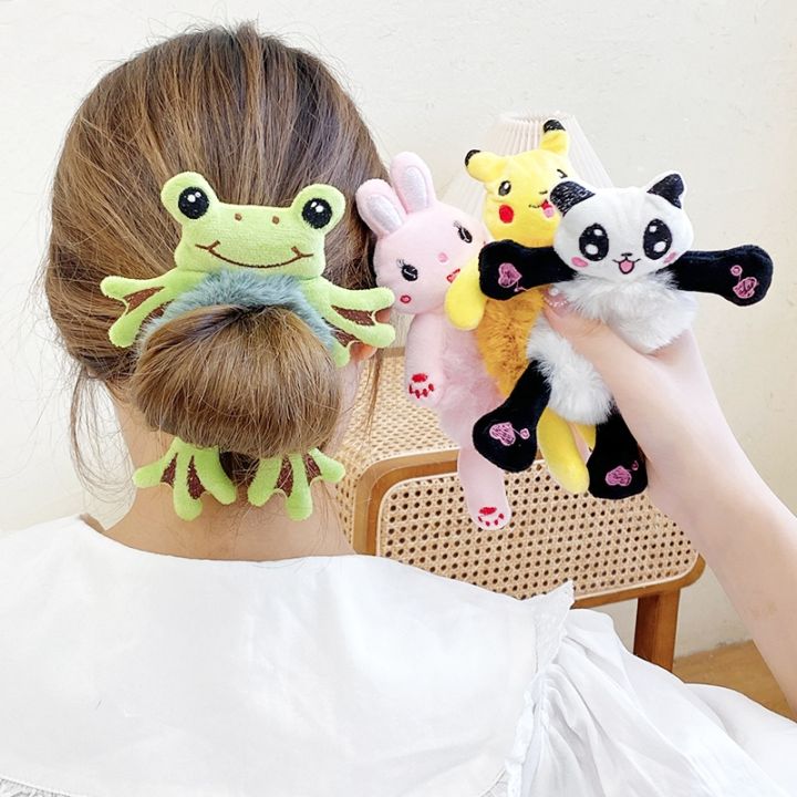 yf-cute-girl-hair-tie-elastic-rubber-ring-women-cartoon-plush-bear-rabbit-frog-stuffed-animal-scrunchie-child-head-accessories