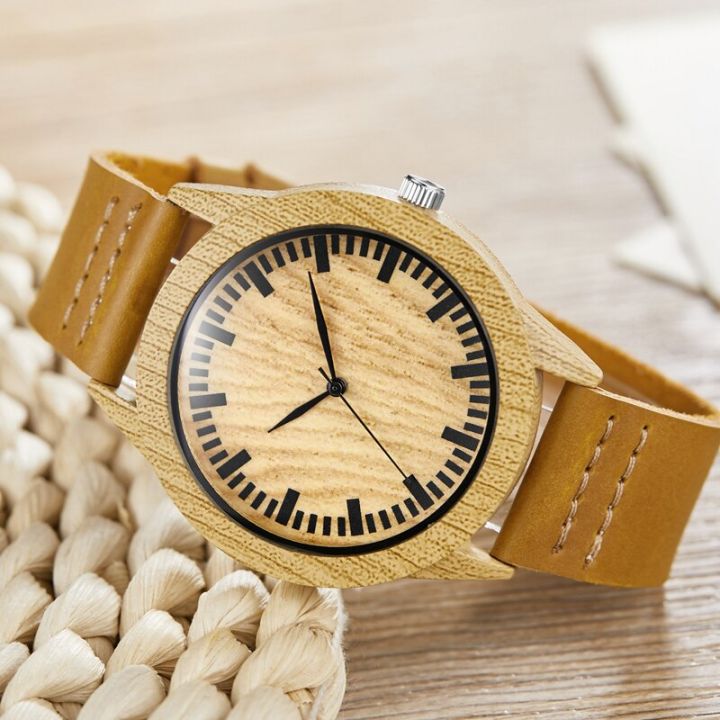 นาฬิกาไม้เลียนแบบอย่างง่ายนาฬิกาควอตซ์ชายหญิงนาฬิกาข้อมือไม้นุ่มสายหนังนาฬิกาข้อมือผู้ชาย-reloj-montre-uhr