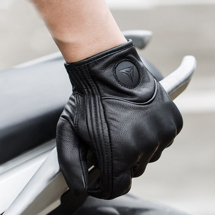 ย้อนยุคสวมใส่หน้าจอสัมผัสหนังแกะถุงมือรถจักรยานยนต์หนังแท้กับกำปั้นร่วม-protection822