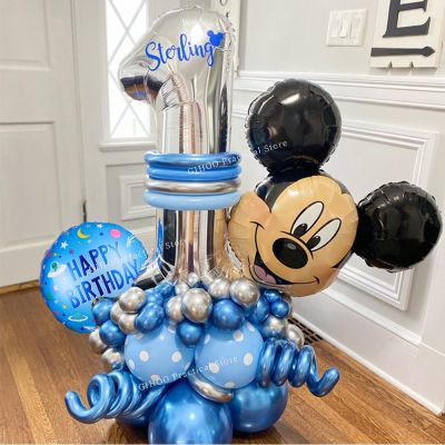 39Pcs Disney Mickey Mouse Head Aluminum Film Balloons Set 32 Inch Silver Number Balloons Birthday Party Baby Shower Decorations Balloons