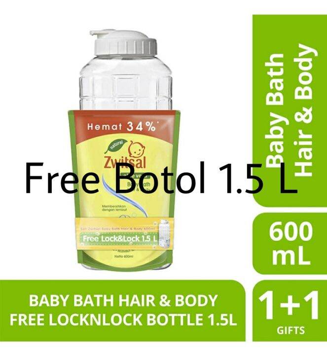 ZWITSAL Baby Bath Hair& Body 600ml FREE Lock & Lock 1.5l-gratis Botol ...