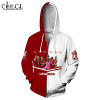 HX Liverpool Jersey เสื้อลิเวอร์พูล 3D พิมพ์ Zip Hoodies ลำลองแขนยาวแฟชั่นเสื้อคลุมด้วยผ้า