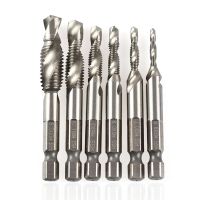 6pcs 1/4 Inch Shank Metric and InchScrew Tap Drill Bits Countersink Deburr Thread Spiral Taps terrajas y machos de roscar