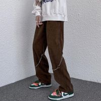 High street trousers men vintage straight pants autumn winter new American hip-hop style corduroy straight wide-leg pants trend