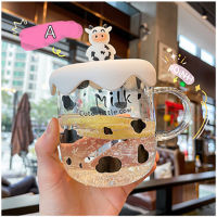 Coffee Mug cute cartoon boys and girls cow modeling cup cover transparent glass breakfast milk fashion art cup