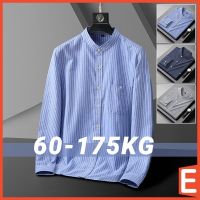 COD SDFGERTYTRRT [XL-10XL] Oversized Shirt Man Baju Kemeja Lelaki Lengan Panjang Plus Size Loose Mandarin Collar Long Sleeve Stripe Top Shirts with Chest Pocket Men Women Casual Big Size Clothing