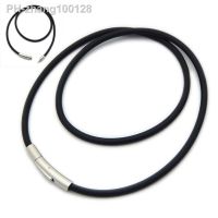 New 2mm Black Leather Cord Wax Rope Chain Necklace Stainless Steel Tube Clasp DIY Unisex Necklaces Chain Jewelry Accessories