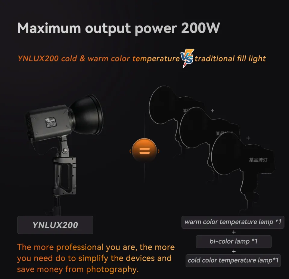 YONGNUO LUX200 YNLUX200 200W 2700K-6500K Bowens Mount Handheld