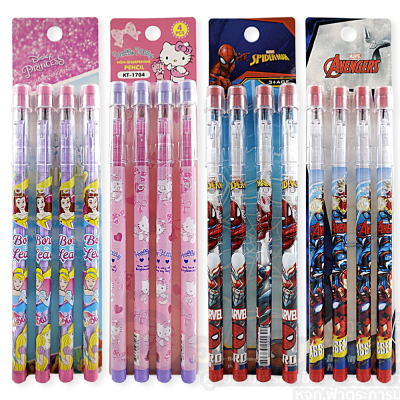ดินสอ ลายการ์ตูน ดินสอต่อไส้ ลายลิขสิทธิ์ น่ารัก ลาย Disney Princess / Hello Kitty / Spider Man / Avenger บรรจุ 4แท่ง/แพ็ค จำนวน 1แพ็ค พร้อมส่ง