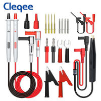 Cleqee P1503E Multimeter Probes Test Leads Kit with Tweezers To 4mm Banana Plugs Replaceable Needles Alligator Clips Spade Plugs